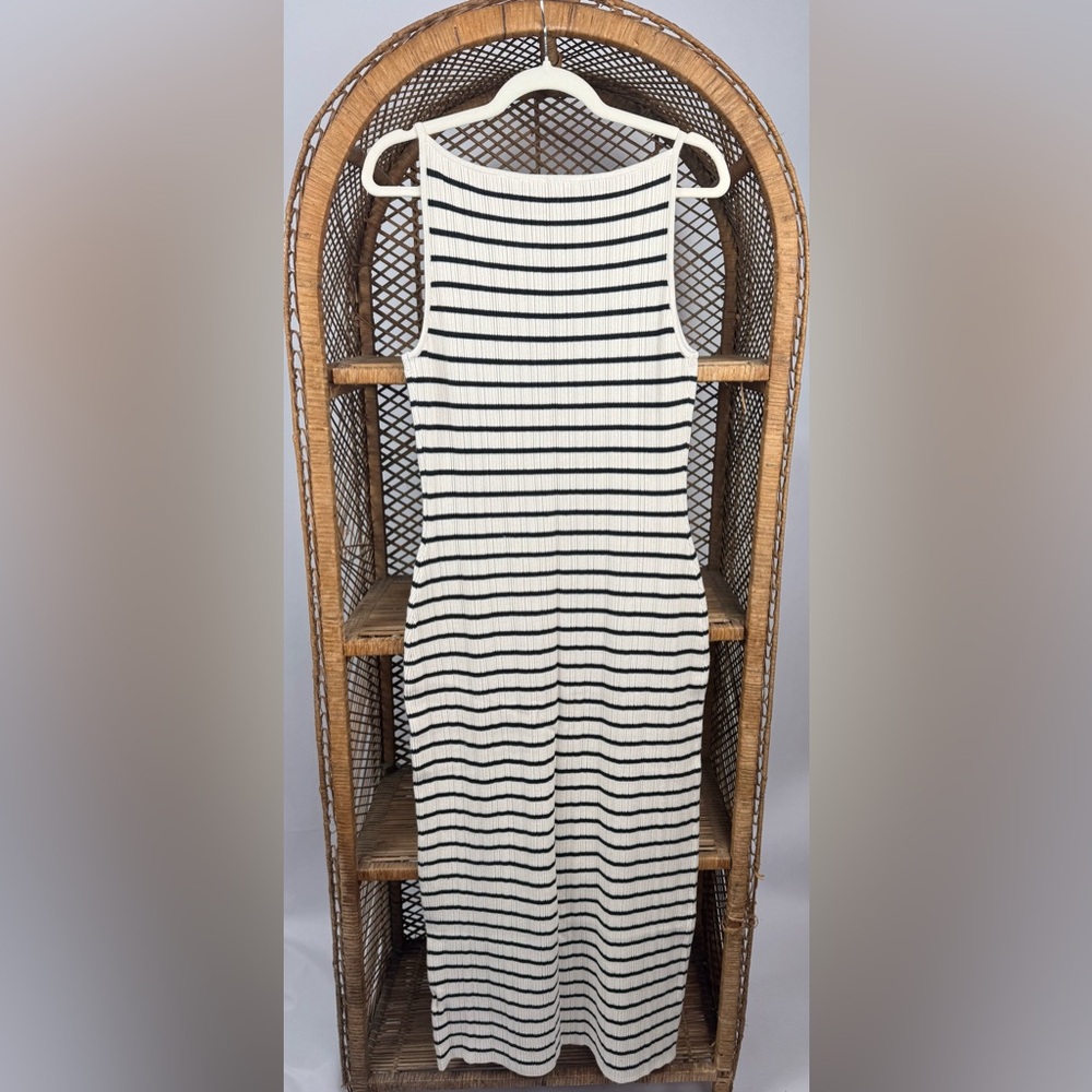 Abercrombie & Fitch High Neck Cream Stripe Ribbed Midi Sweater Dress L NWT - Picture 6 of 9